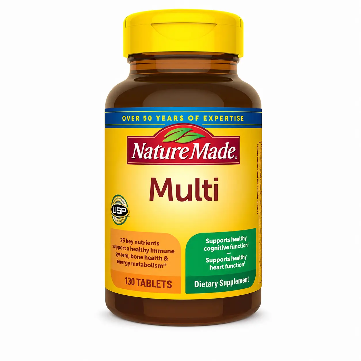 Comprimidos multivitamínicos Nature Made con vitamina D3 y hierro.